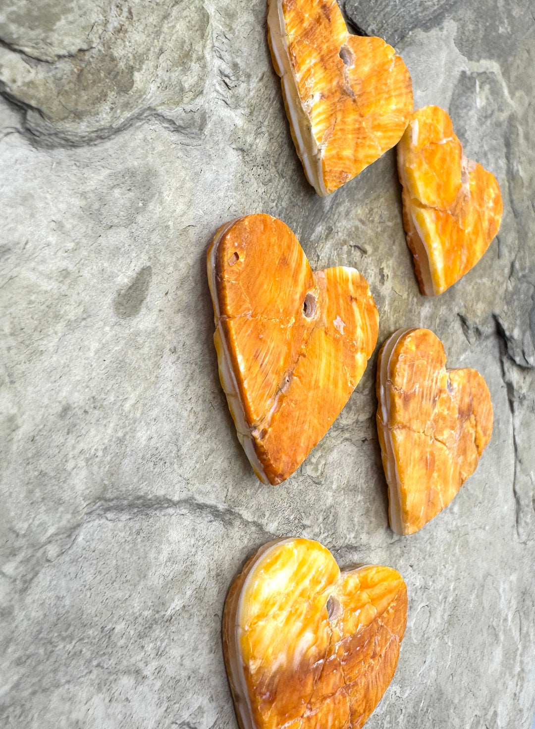 Orange Spiny Oyster Heart Shaped Large Hole Focal Bead 28x31mm, One Focal Bead