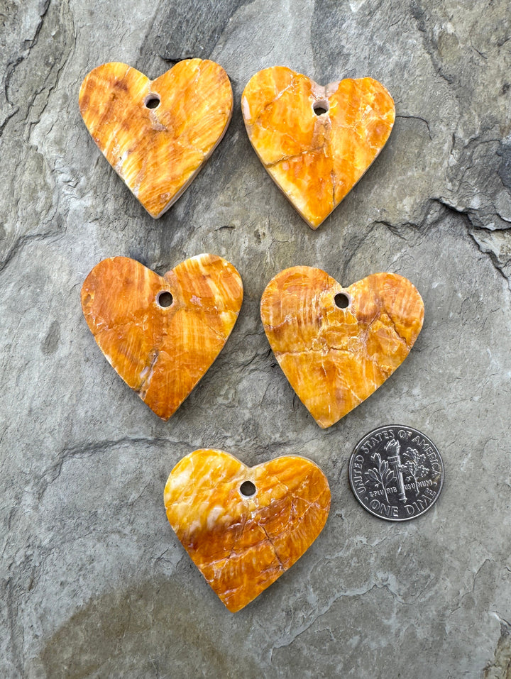 Orange Spiny Oyster Heart Shaped Large Hole Focal Bead 28x31mm, One Focal Bead
