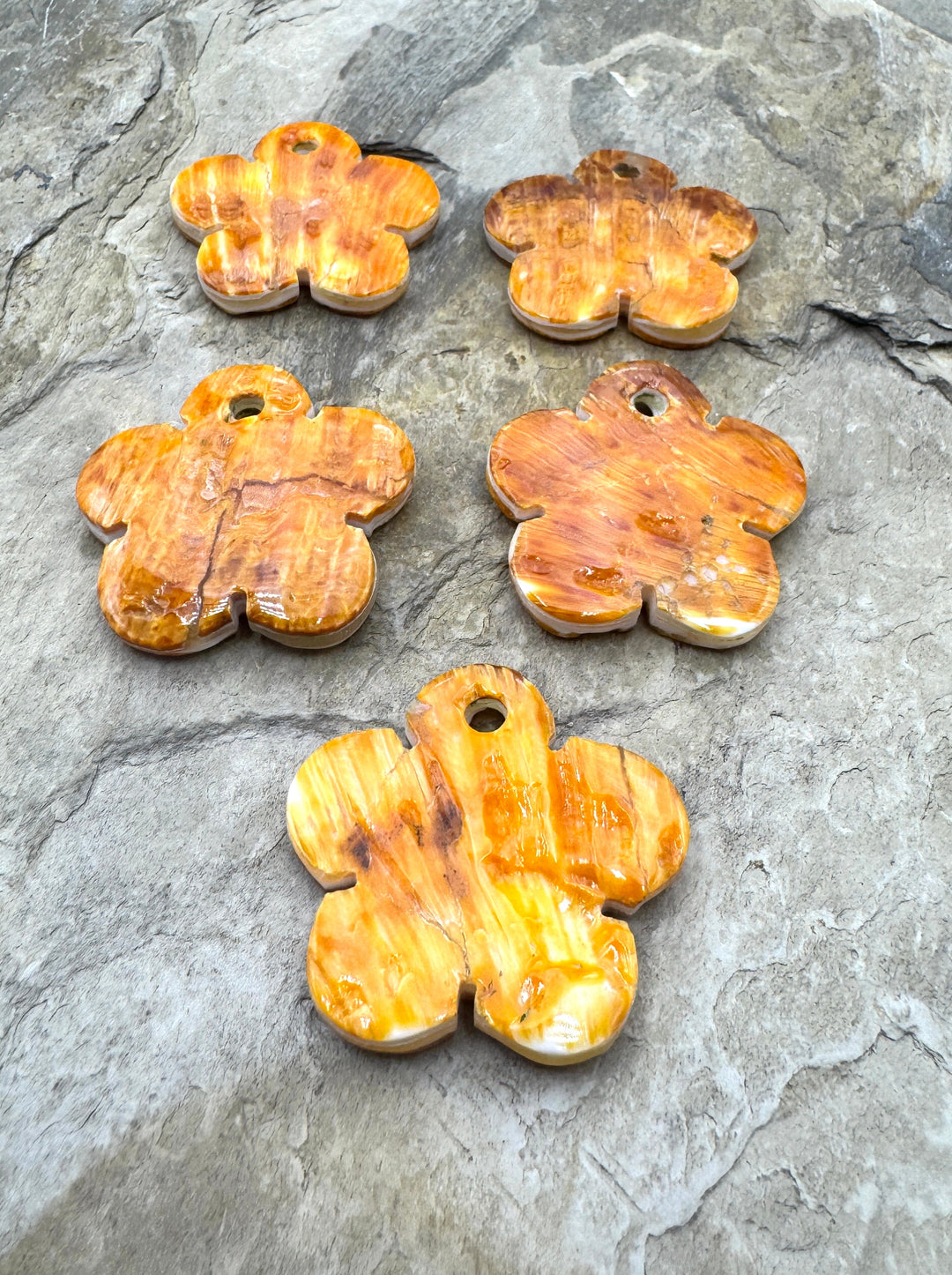 Orange Spiny Oyster Flower Shaped Large Hole Focal Bead 30mm, One Focal Bead