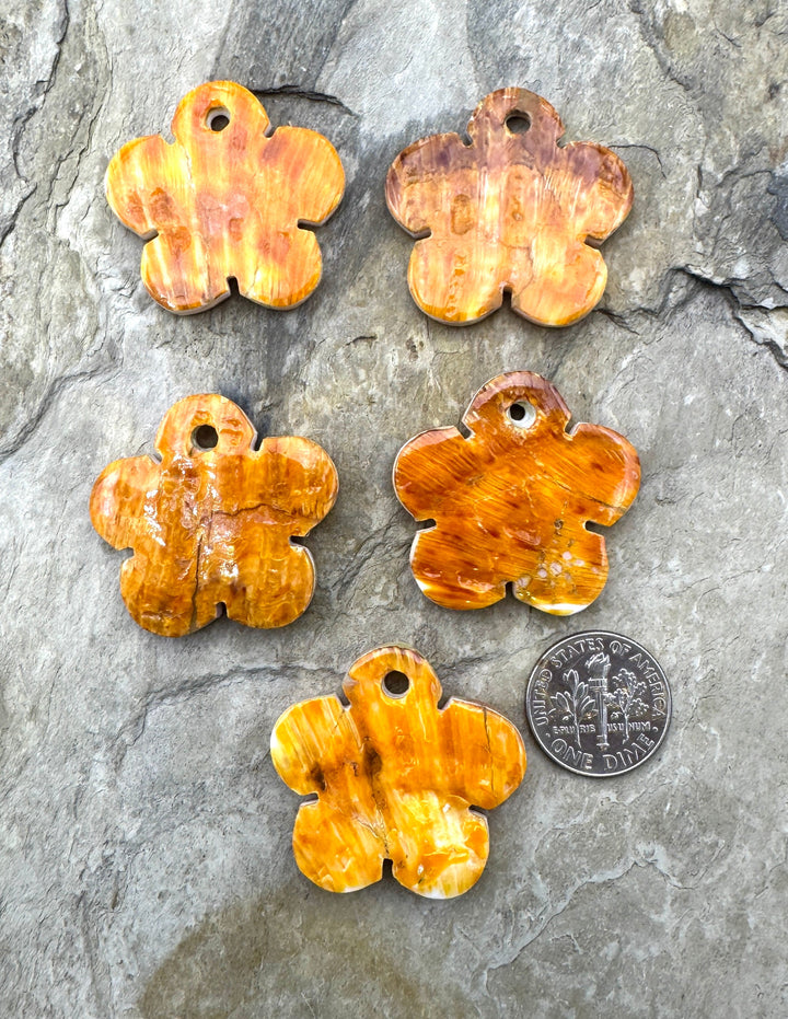 Orange Spiny Oyster Flower Shaped Large Hole Focal Bead 30mm, One Focal Bead