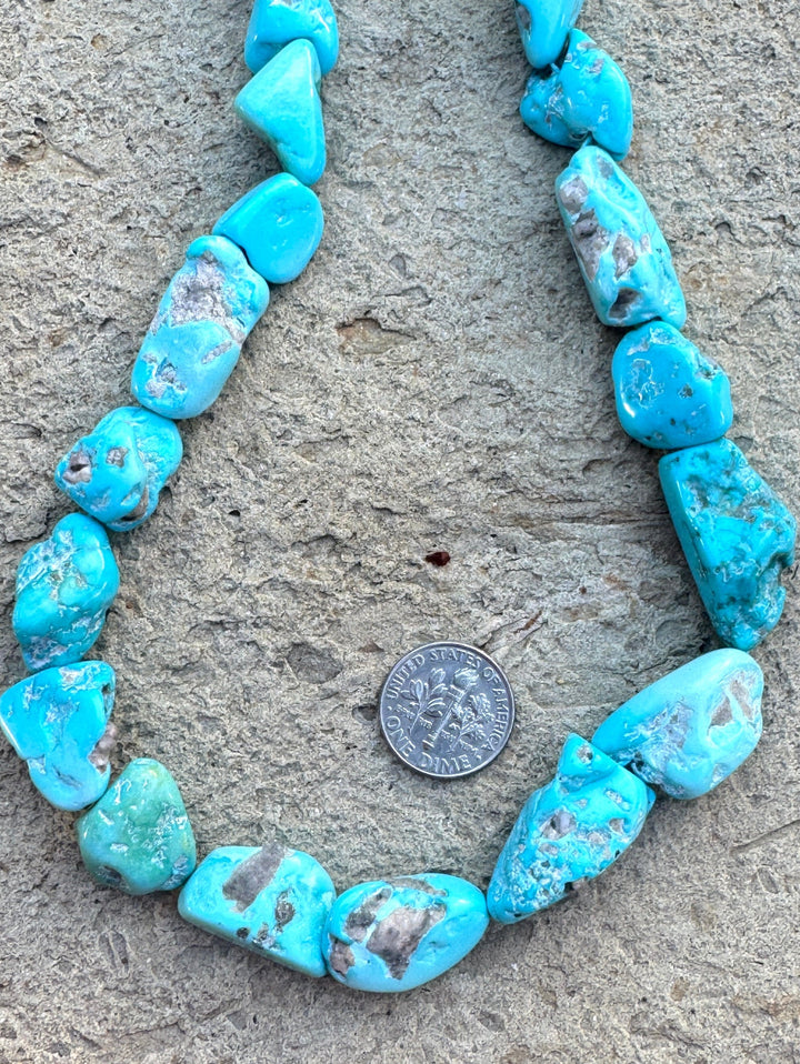 Natural Sleeping Beauty Turquoise (AZ) BIG 10x12-14x27mm Graduated Nugget Beads, 19 Inch Strand