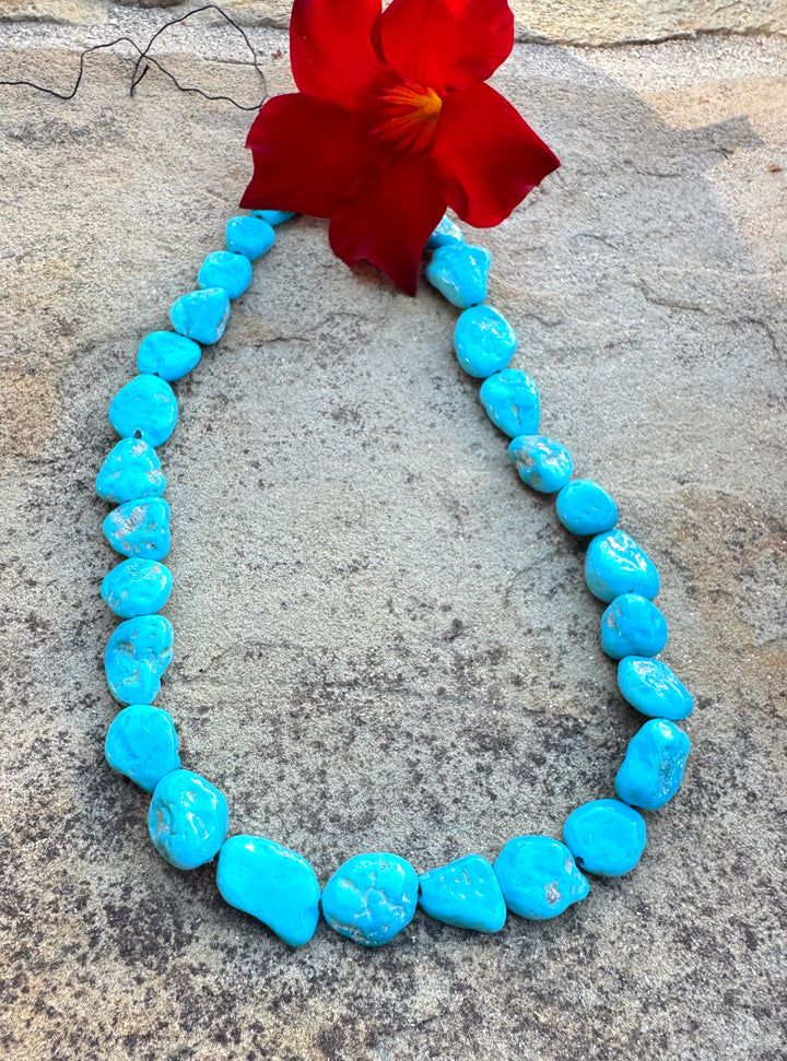 Natural Sleeping Beauty Turquoise (AZ) BIG 10x14mm Flat Nugget Beads, 15 Inch Strand/28 Beads