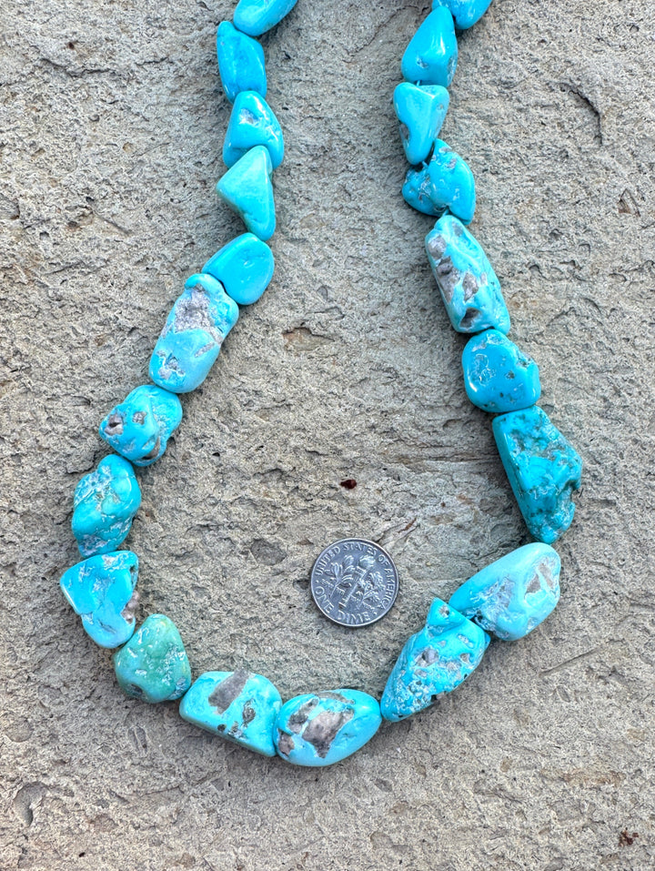 Natural Sleeping Beauty Turquoise (AZ) BIG 10x12-14x27mm Graduated Nugget Beads, 19 Inch Strand