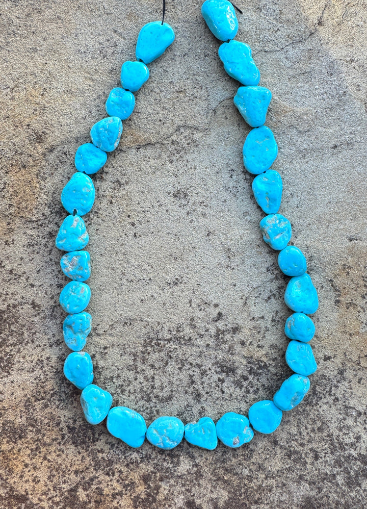 Natural Sleeping Beauty Turquoise (AZ) BIG 10x14mm Flat Nugget Beads, 15 Inch Strand/28 Beads