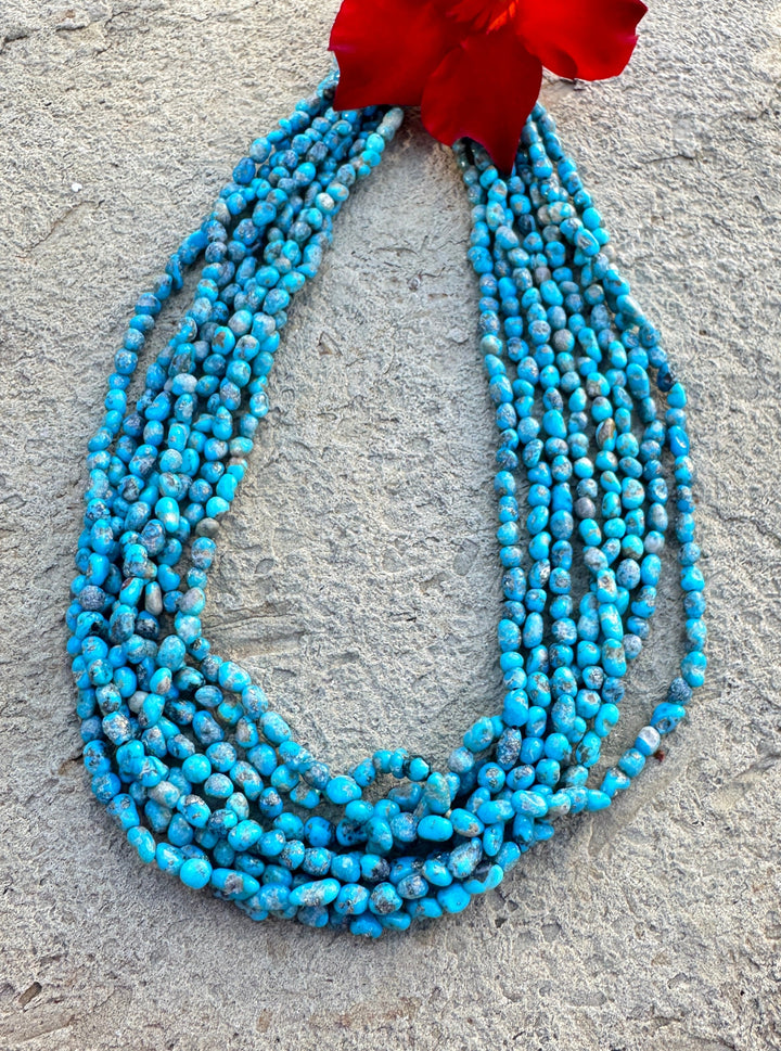 RARE Blue Ridge Turquoise (Nevada) 4-5mm Rounded Nugget Beads, 16 inch Strand