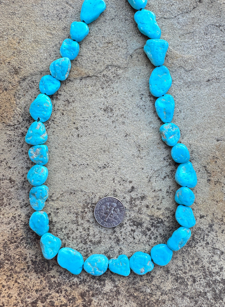 Natural Sleeping Beauty Turquoise (AZ) BIG 10x14mm Flat Nugget Beads, 15 Inch Strand/28 Beads
