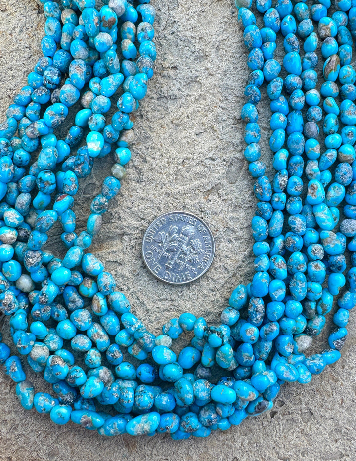 RARE Blue Ridge Turquoise (Nevada) 4-5mm Rounded Nugget Beads, 16 inch Strand