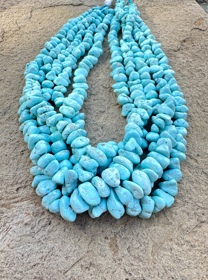 RARE White Creek Turquoise (Nevada) Graduated 7-16mm Nugget Beads , 16 inch Strand