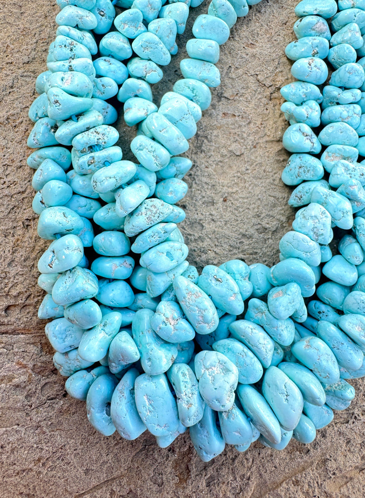 RARE White Creek Turquoise (Nevada) Graduated 7-16mm Nugget Beads , 16 inch Strand