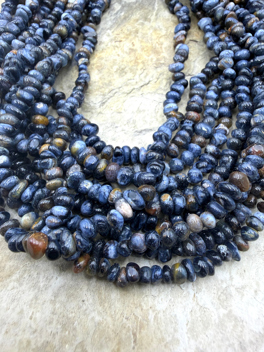 RARE Premium Blue Pietersite (Namibia) 4-4.5mm Nugget Beads, Extra Long 20 Inch Strand