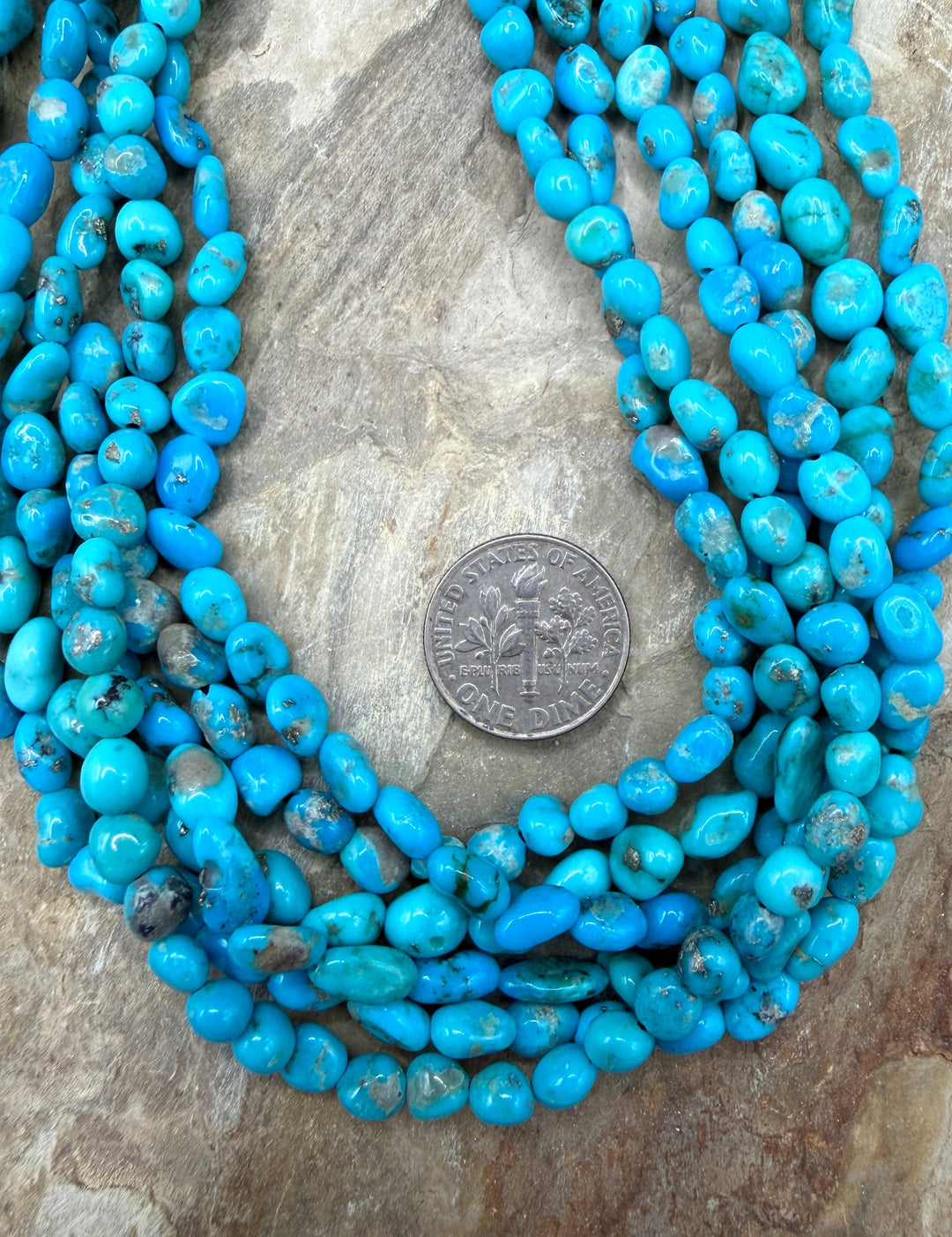 RARE Castle Dome Turquoise (AZ) Nugget Beads 6-7mm, ONE 16 Inch Strand