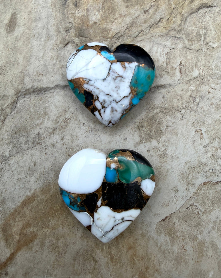 Kingman Turquoise and White Buffalo with Bronze Composite Block Heart Shaped Focal Beads 24-25mm (Side Drilled) One Focal Bead