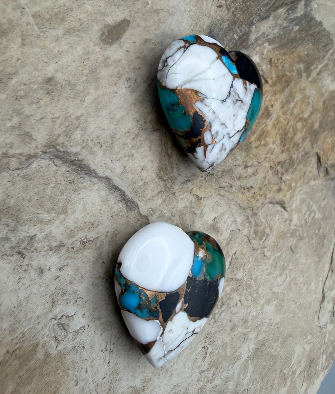 Kingman Turquoise and White Buffalo with Bronze Composite Block Heart Shaped Focal Beads 24-25mm (Side Drilled) One Focal Bead