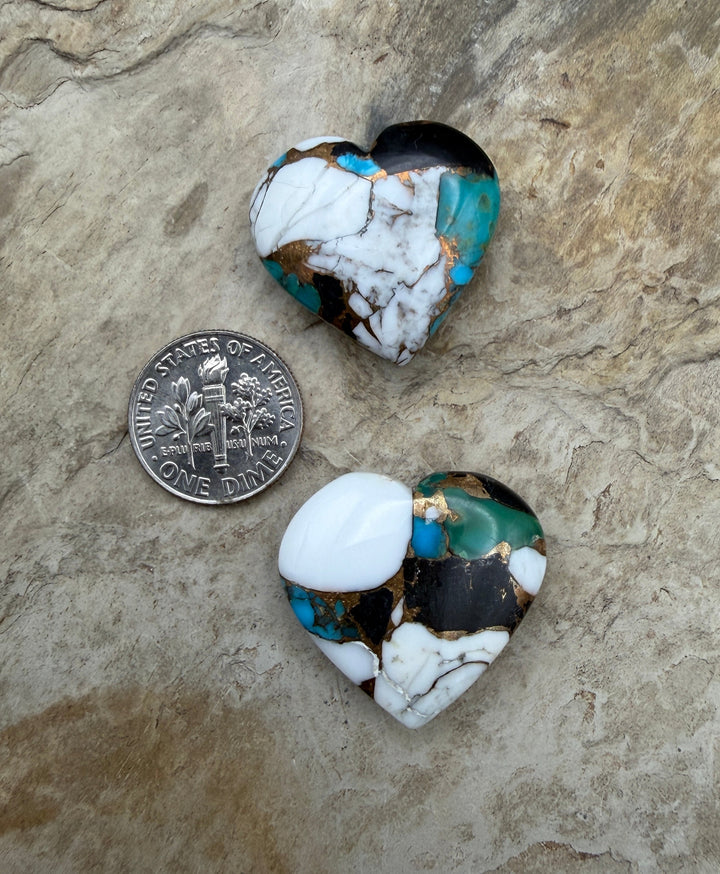 Kingman Turquoise and White Buffalo with Bronze Composite Block Heart Shaped Focal Beads 24-25mm (Side Drilled) One Focal Bead