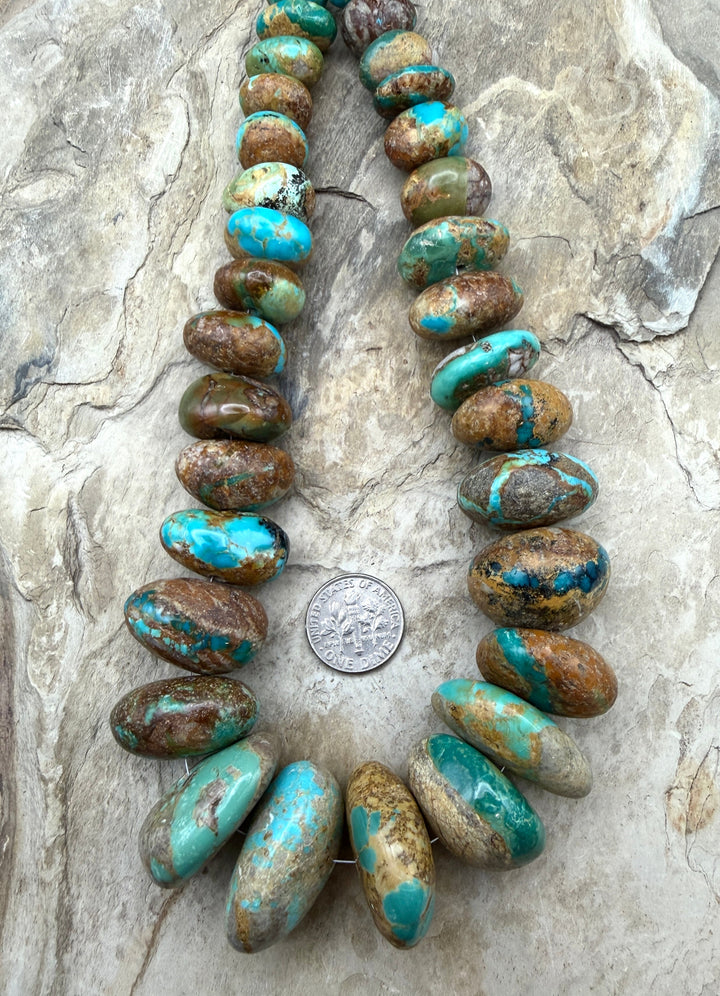 Royston Turquoise (Nevada)BIG Graduated Nugget Strand 11x14-20x30mm (1.5mm Hole), 14 Inch Strand/33 Beads