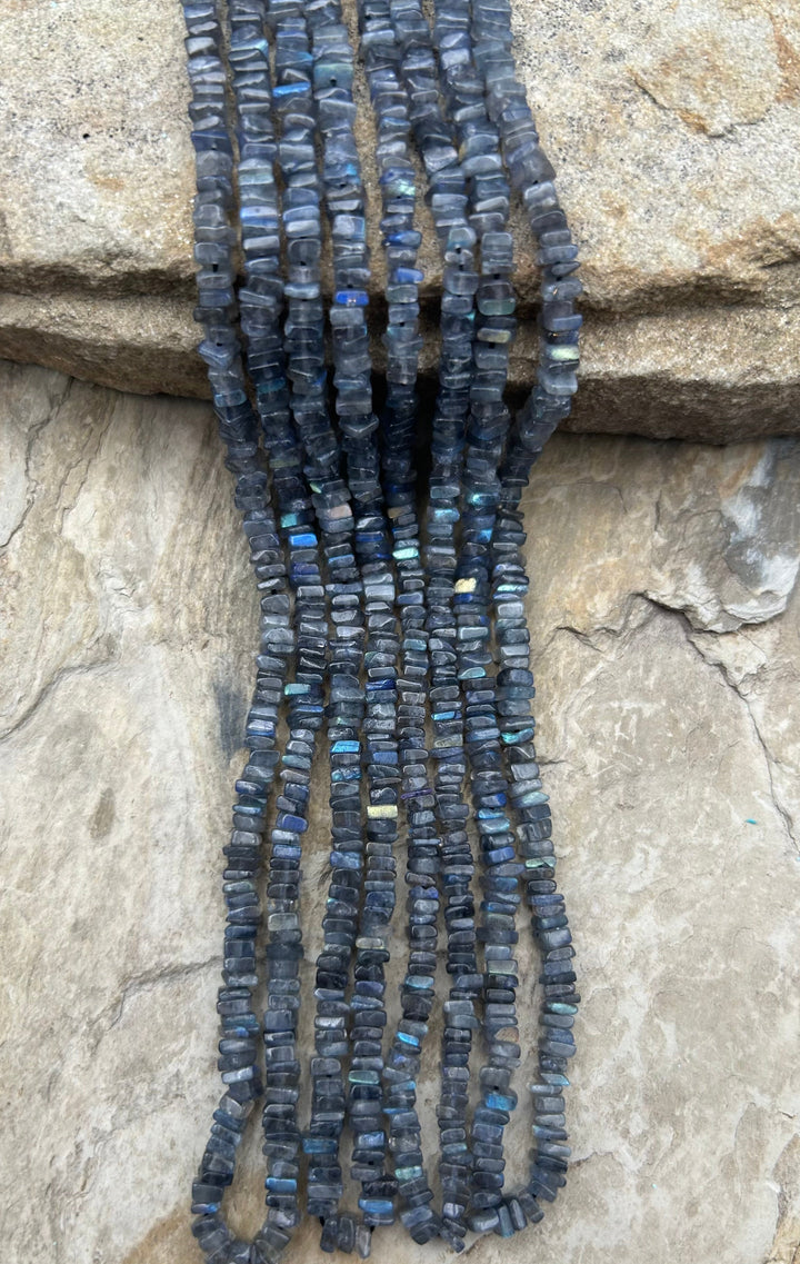 Flashy Labradorite Square Heishi Beads 4.5 mm, 16 Inch Strand
