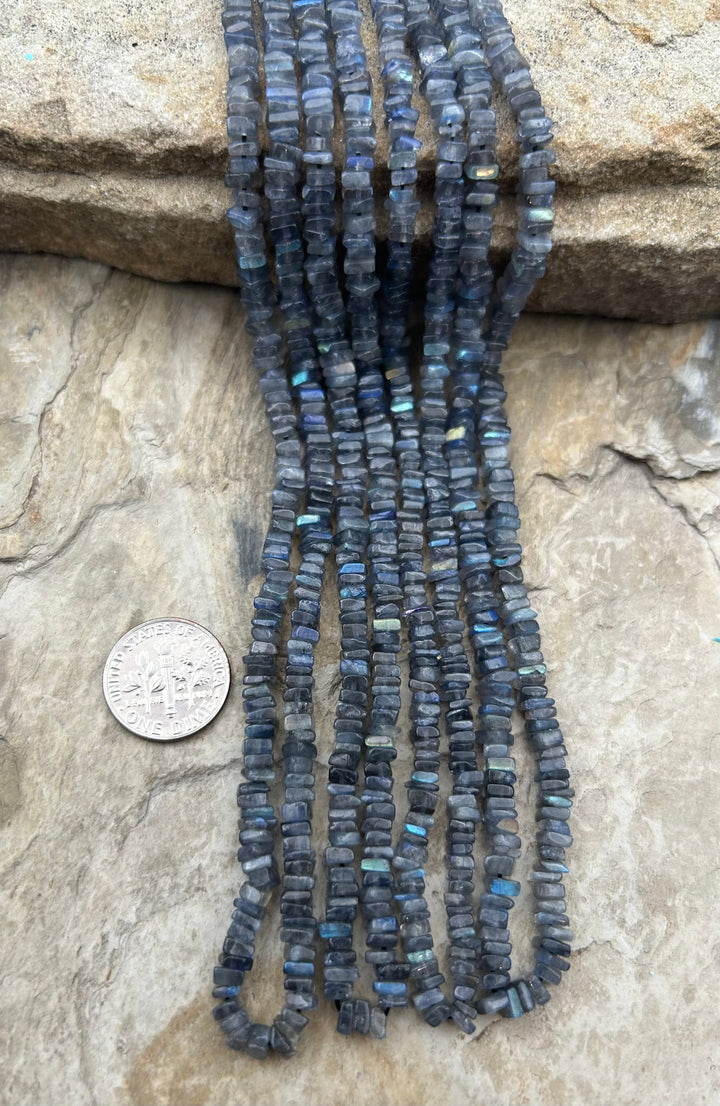 Flashy Labradorite Square Heishi Beads 4.5 mm, 16 Inch Strand