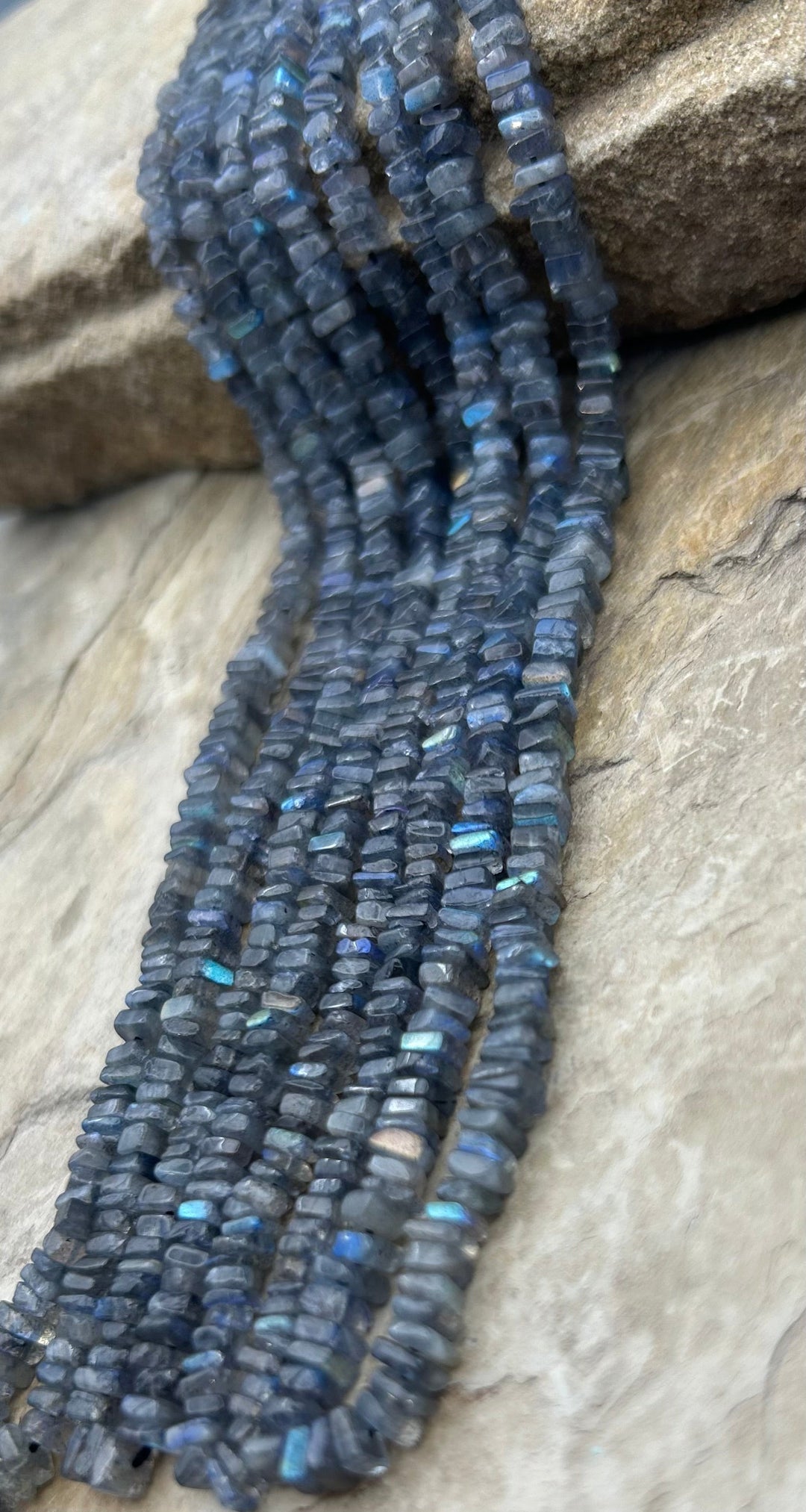 Flashy Labradorite Square Heishi Beads 4.5 mm, 16 Inch Strand