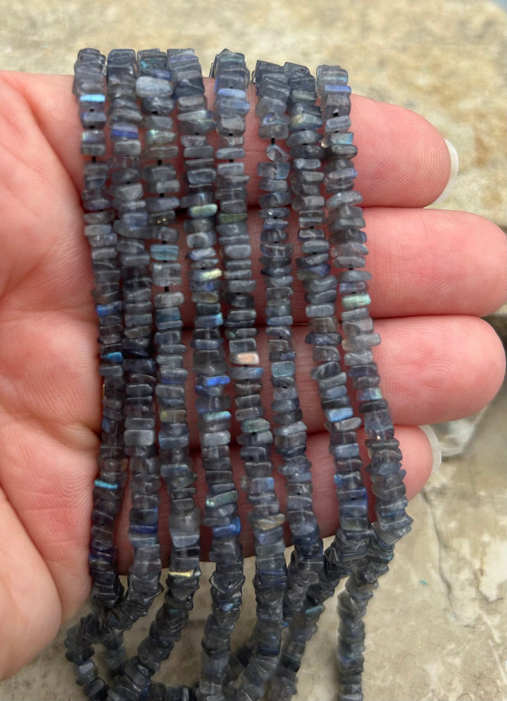 Flashy Labradorite Square Heishi Beads 4.5 mm, 16 Inch Strand
