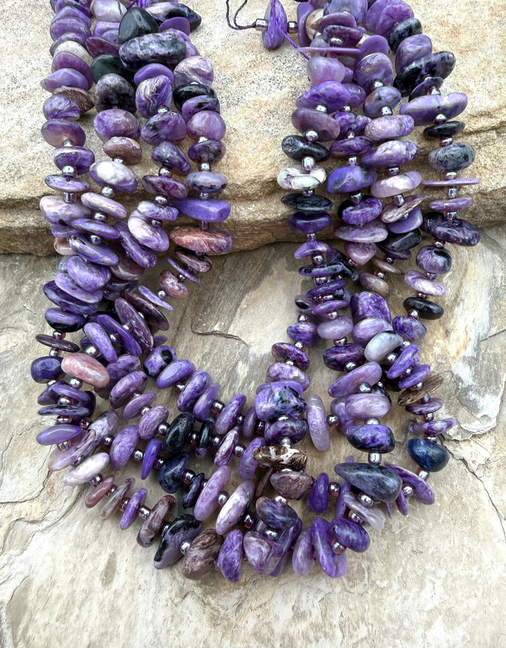 Premium Color Charoite (Russia) Flat Nugget Stands 8x3-10x5mm, 15.5 Inch Strands
