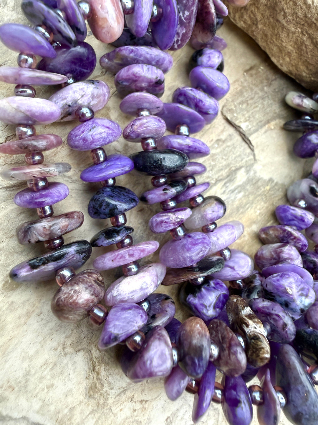 Premium Color Charoite (Russia) Flat Nugget Stands 8x3-10x5mm, 15.5 Inch Strands