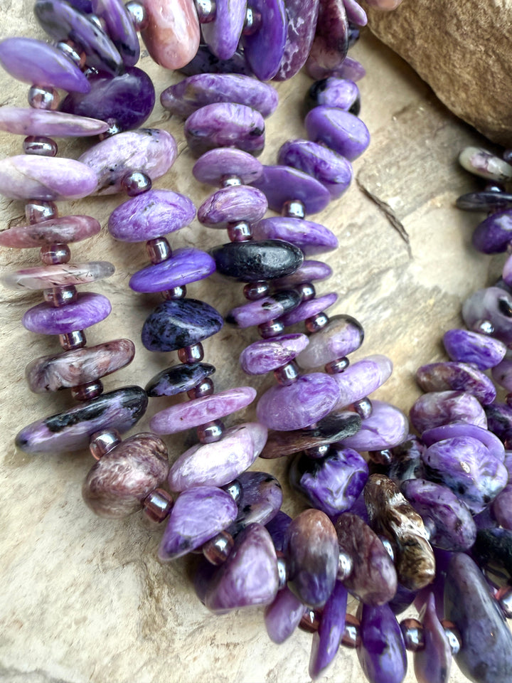 Premium Color Charoite (Russia) Flat Nugget Stands 8x3-10x5mm, 15.5 Inch Strands