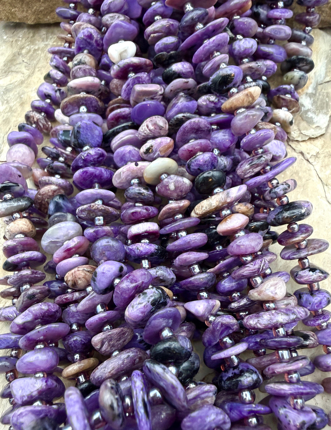 Premium Color Charoite (Russia) Flat Nugget Stands 8x3-10x5mm, 15.5 Inch Strands