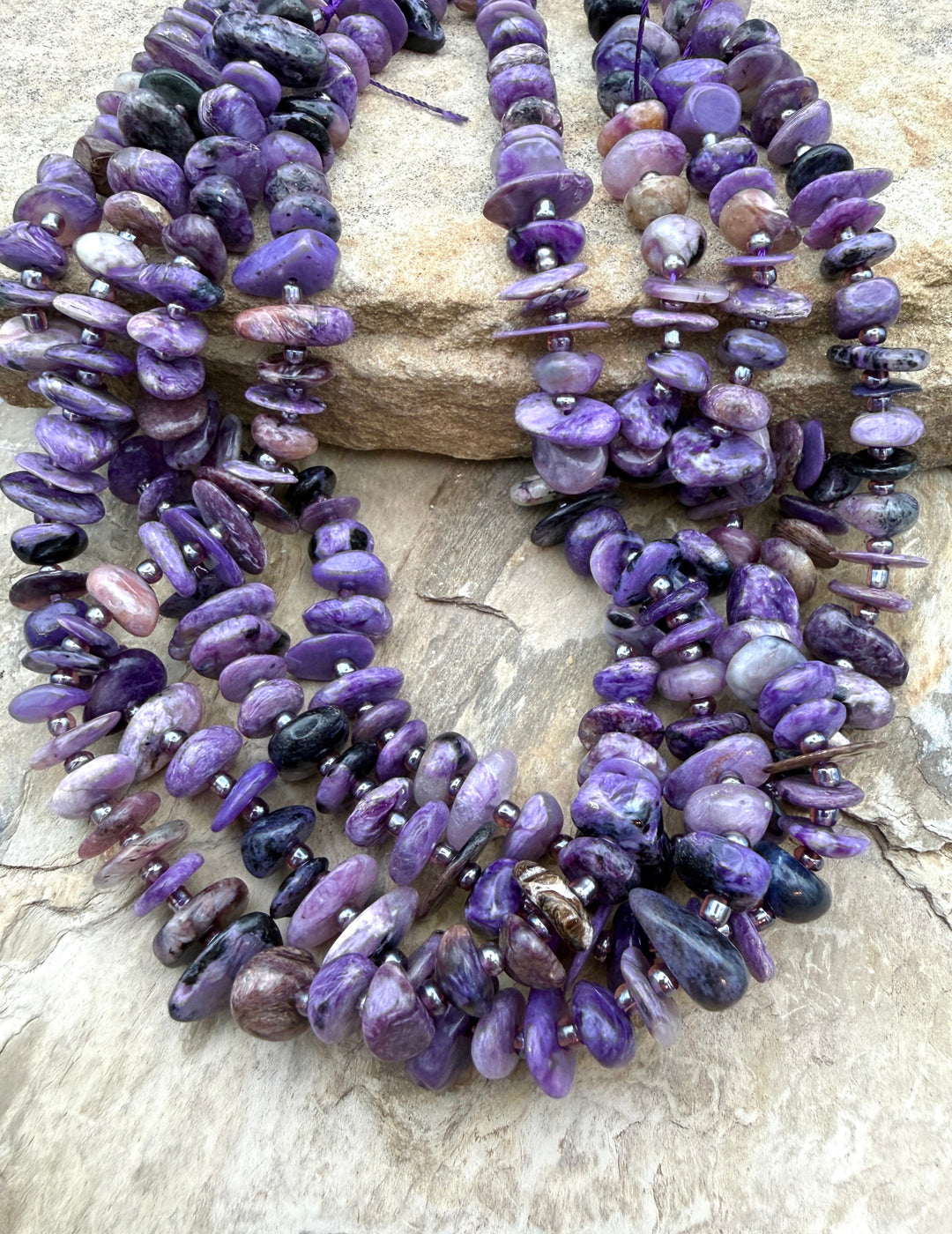 Premium Color Charoite (Russia) Flat Nugget Stands 8x3-10x5mm, 15.5 Inch Strands