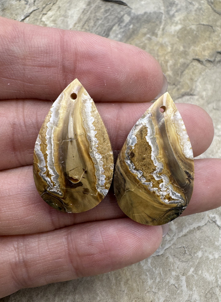 RARE Fossilized Wooly Mammoth Tooth Matching Beads Slab Pair 18x30mm