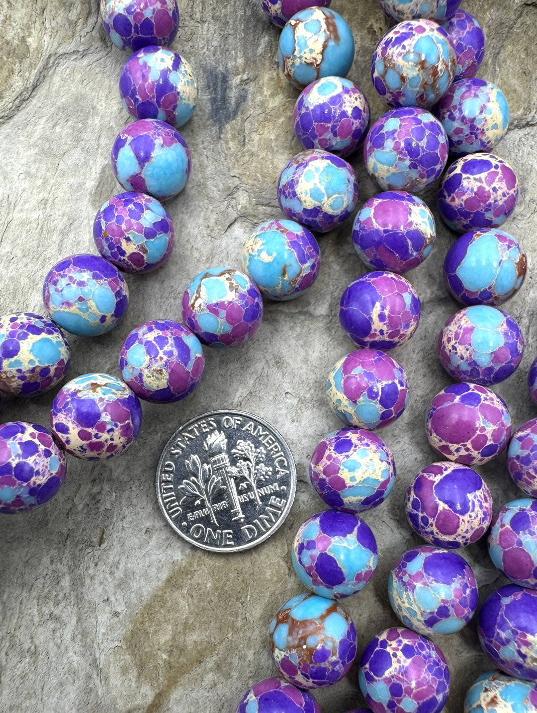Fun Confetti Purple Dyed Magnicite 10mm Round Beads, 16 Inch Strand