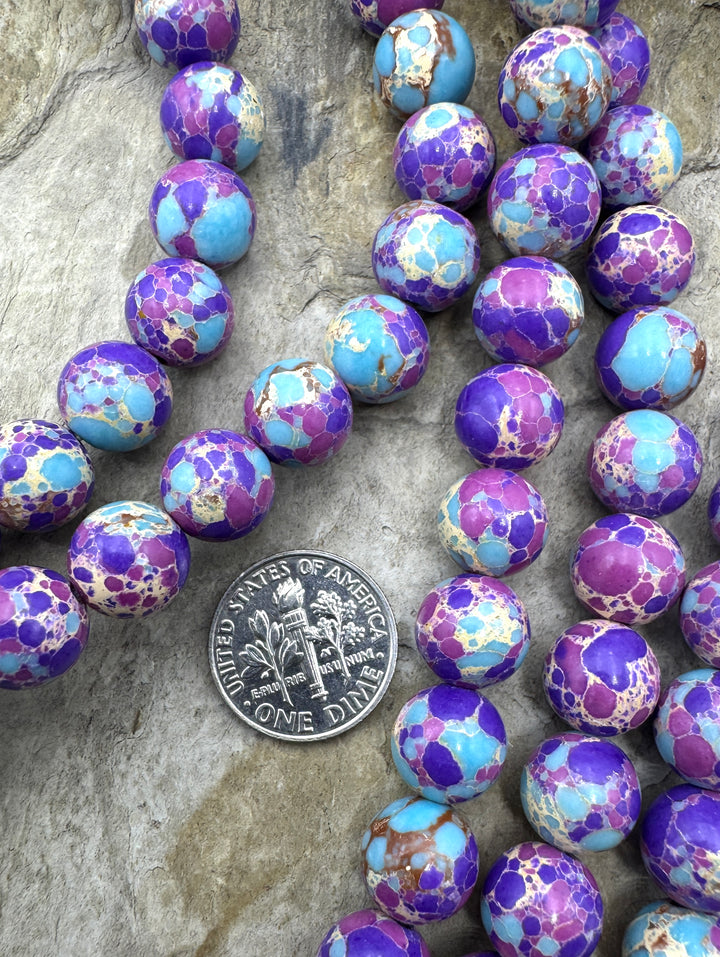 Fun Confetti Purple Dyed Magnicite 10mm Round Beads, 16 Inch Strand