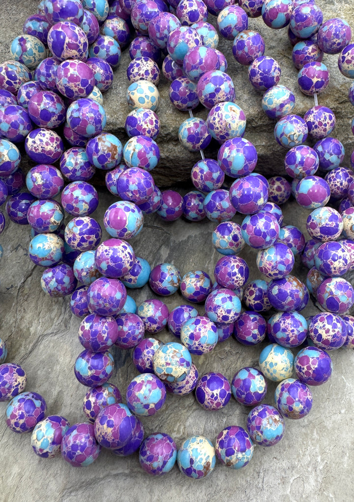 Fun Confetti Purple Dyed Magnicite 10mm Round Beads, 16 Inch Strand