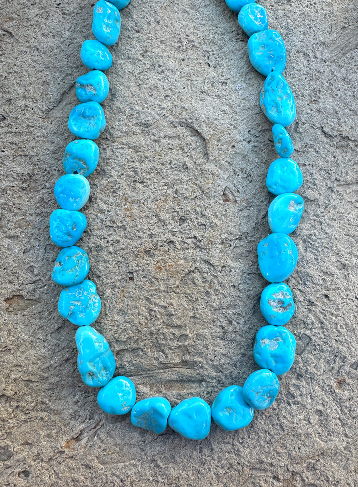 Natural Sleeping Beauty Turquoise (AZ) BIG 10x14mm Flat Nugget Beads, 116 Inch Strand/32 Beads