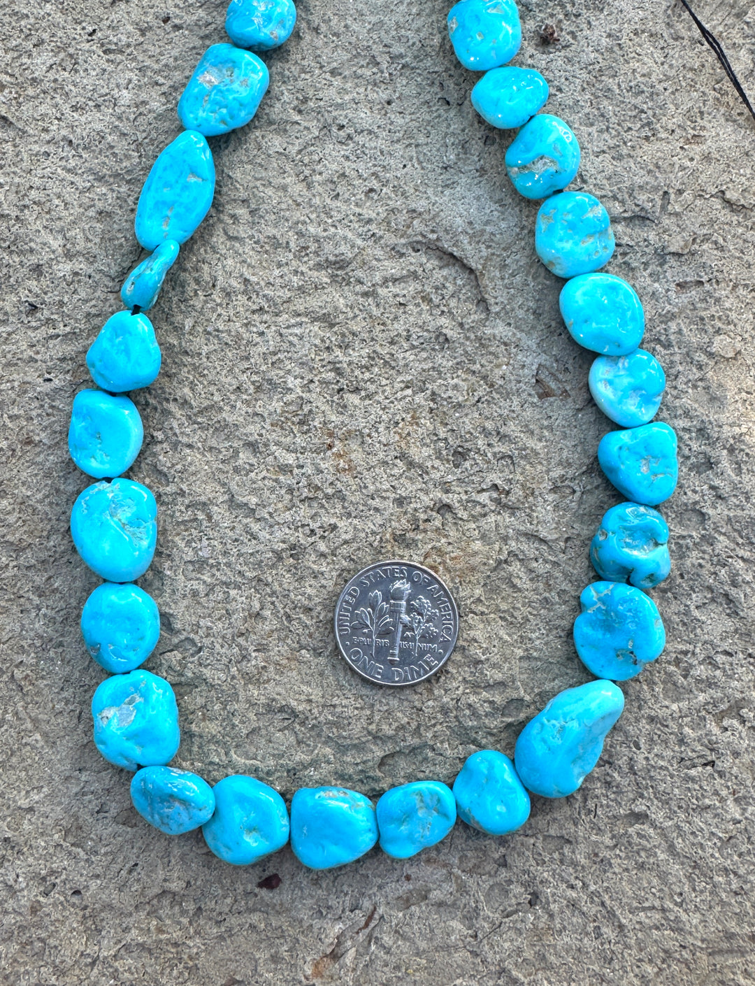 Natural Sleeping Beauty Turquoise (AZ) BIG 10x14mm Flat Nugget Beads, 116 Inch Strand/32 Beads
