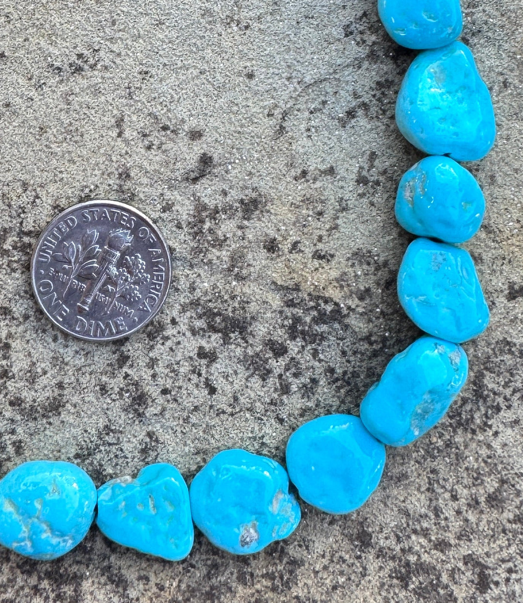 Natural Sleeping Beauty Turquoise (AZ) BIG 10x14mm Flat Nugget Beads, 116 Inch Strand/32 Beads