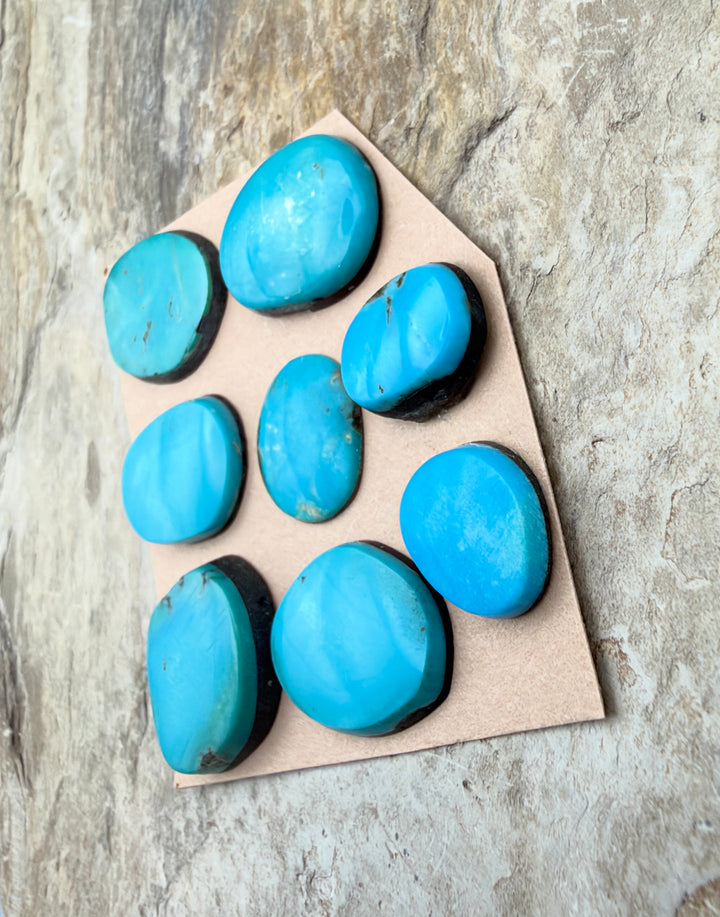 RARE Castle Dome Turquoise (Estate Find) LOT of 8 Small Freeform Cabochons 10x13-15x18mm