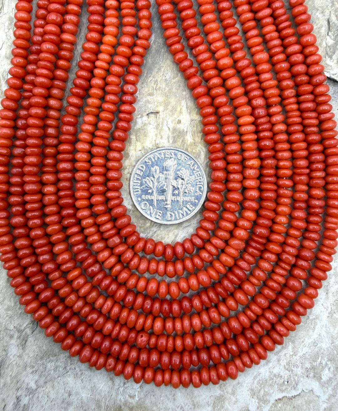 AA+ Natural Mediterranean Red Coral 4mm Rondelle Beads 9