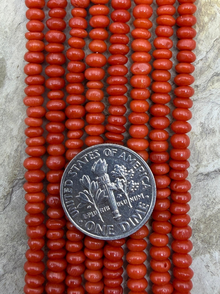 AA+ Natural Mediterranean Red Coral 4mm Rondelle Beads 9