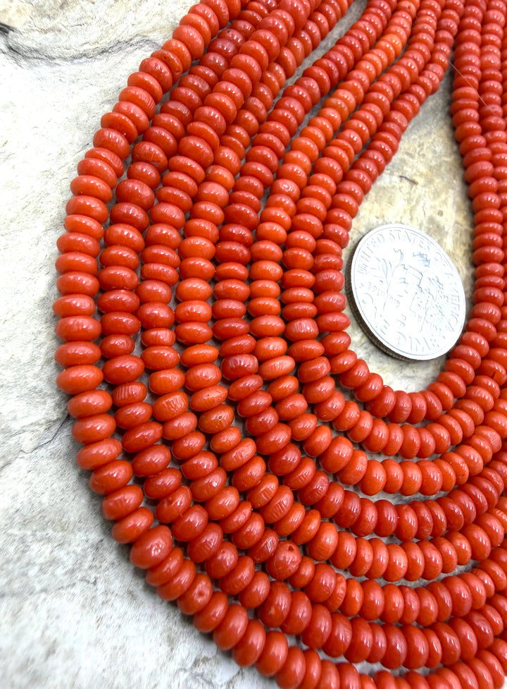 AA+ Natural Mediterranean Red Coral 4mm Rondelle Beads 9