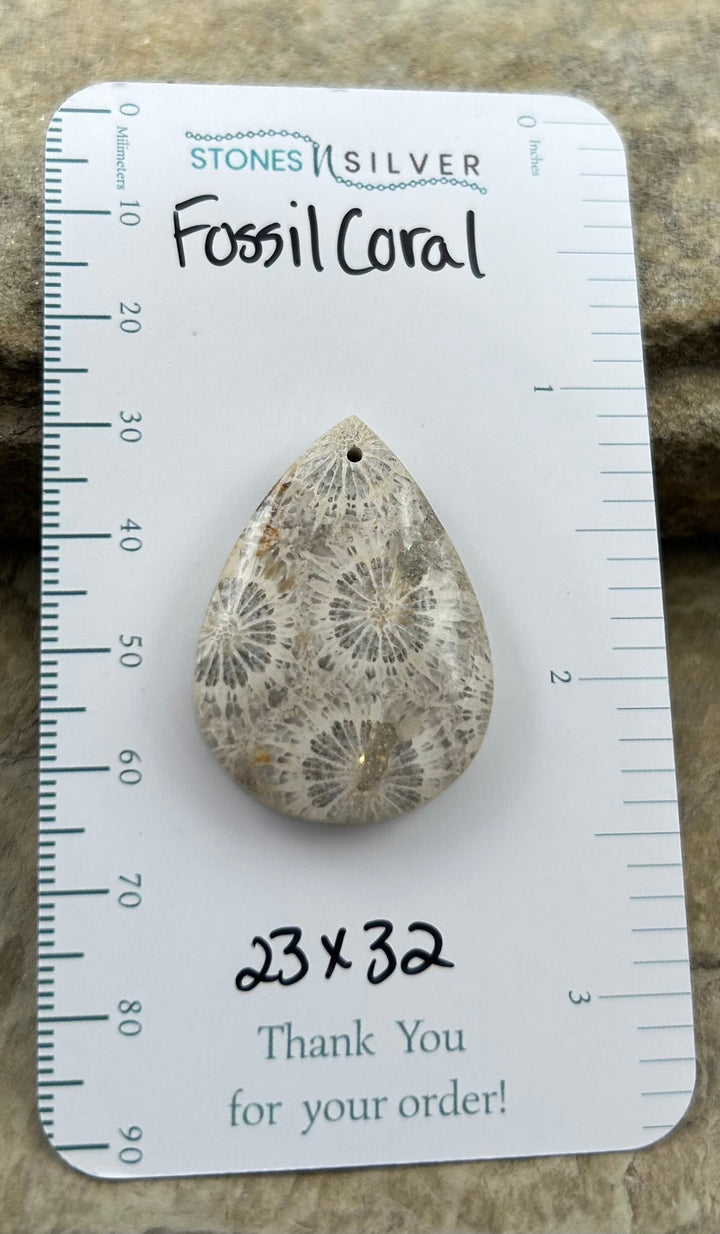 AAA+ Fossil Coral Focal Pendant Bead 23x32mm - Fossil Coral