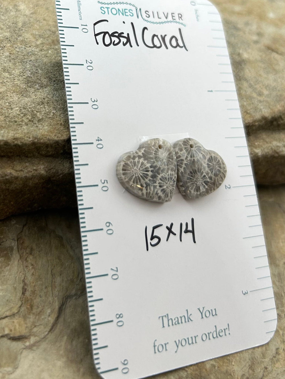 AAA+ Fossil Coral Matching Earring Slab Bead Pair 15x14mm