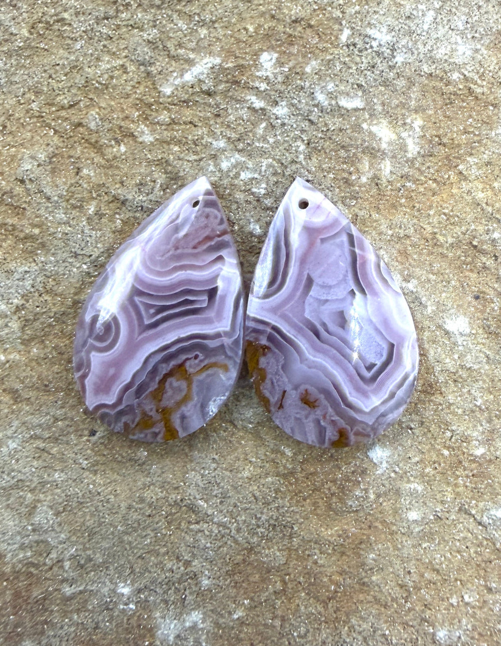 AAA+ Laguna Lace Agate (Mexico) Earring Bead Slab Pair
