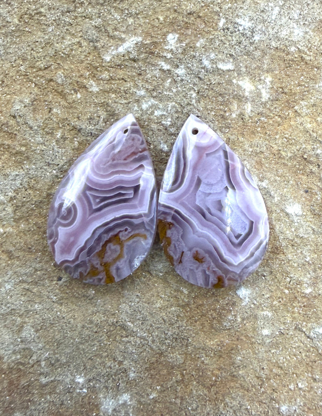 AAA+ Laguna Lace Agate (Mexico) Earring Bead Slab Pair