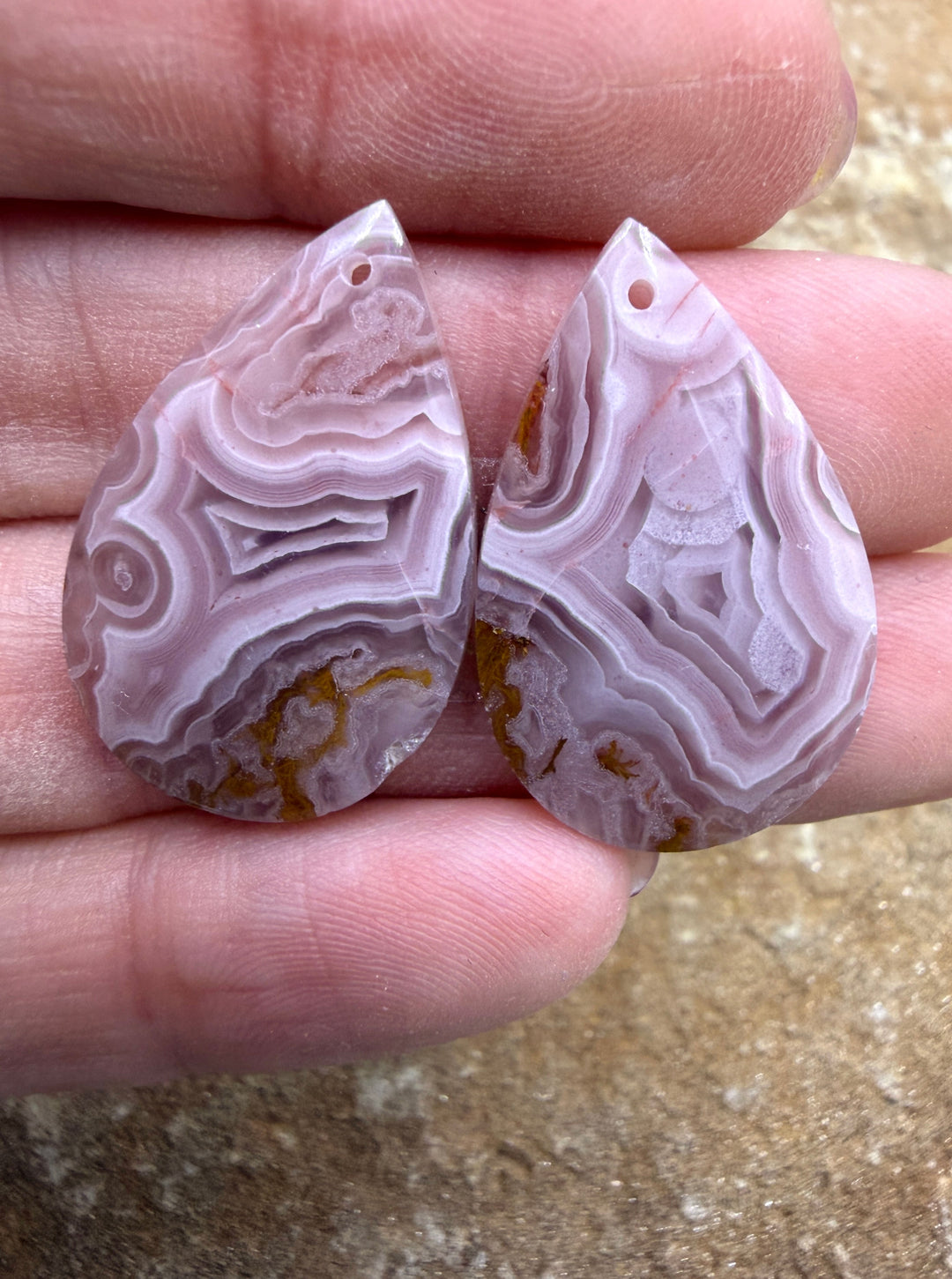 AAA+ Laguna Lace Agate (Mexico) Earring Bead Slab Pair