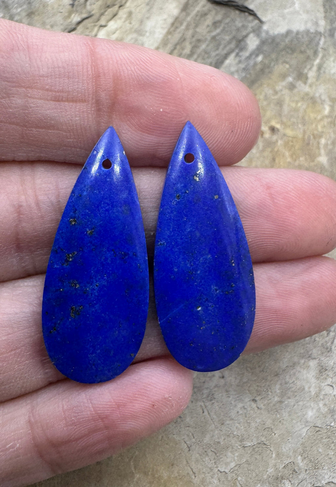 AAA + Lapis Lazuli with Pyrite Earring Slab Bead Pair