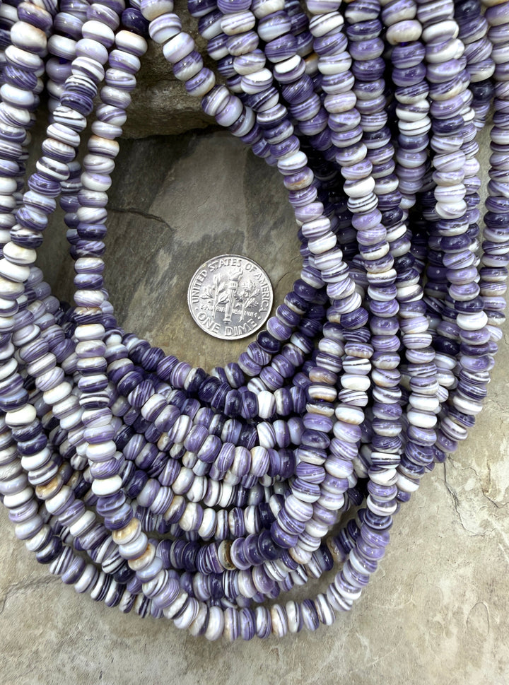 AAA+ Purple Wampum/Quahog Shell 5mm Rondelle Beads,16 Inch