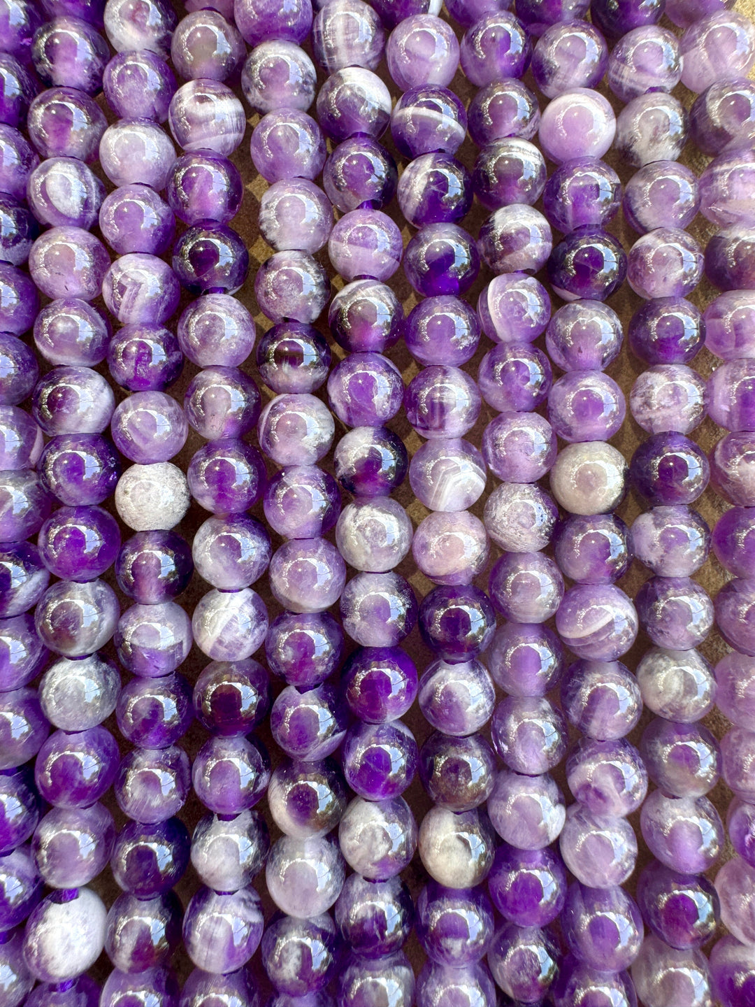 Amethyst Large Hole 8mm Round Beads 7.5 inch Strand