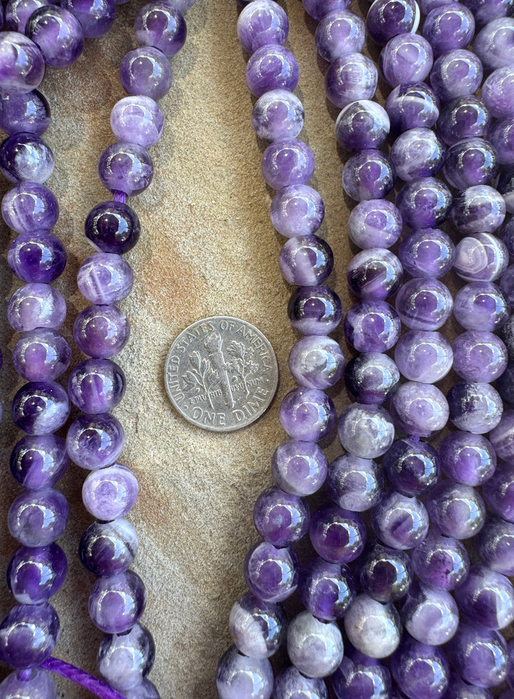 Amethyst Large Hole 8mm Round Beads 7.5 inch Strand