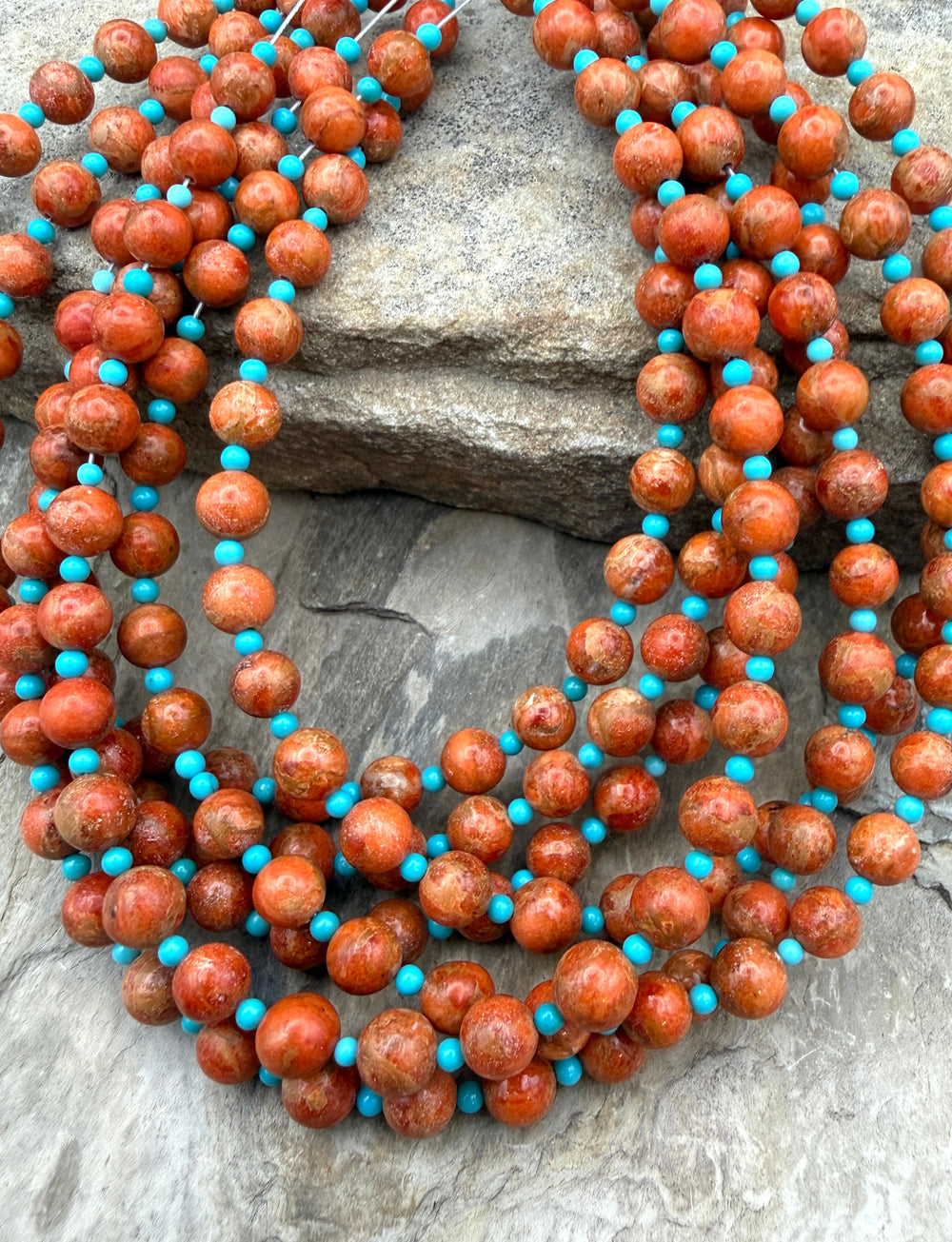Apple Coral and Bluebird Turquoise Round Beads Beads 5mm