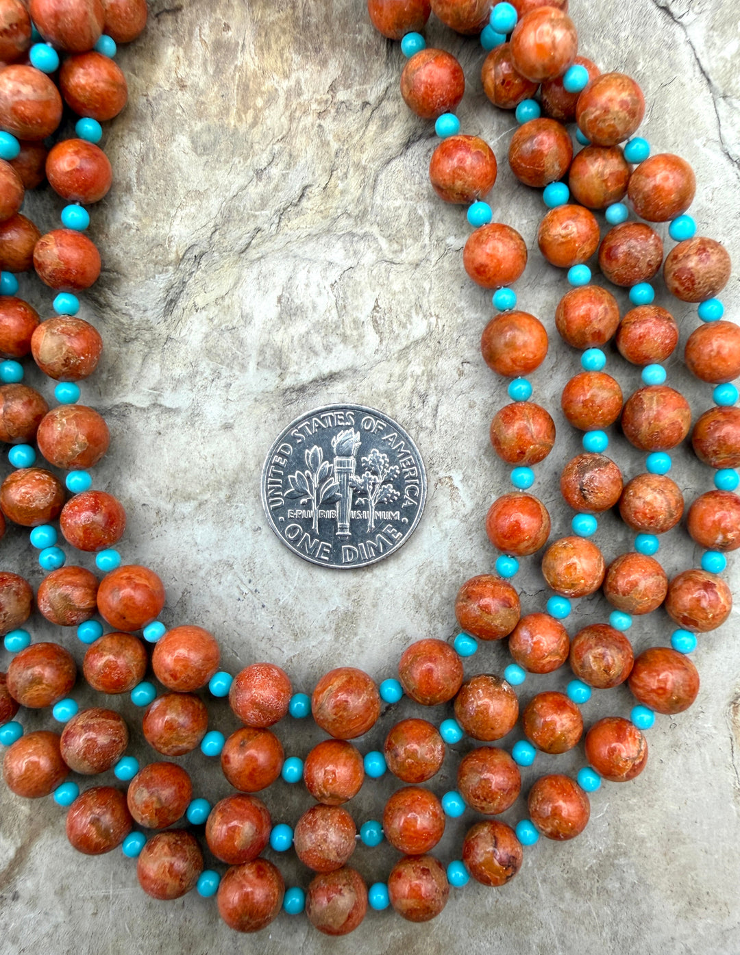Apple Coral and Bluebird Turquoise Round Beads Beads 5mm